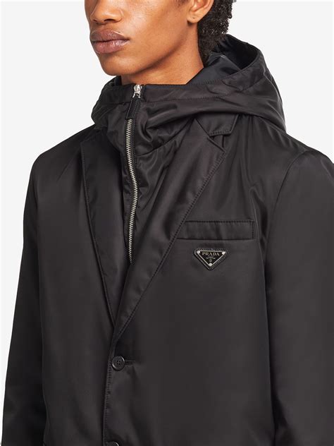 Prada Logo Plaque Hooded Jacket Black Men's 